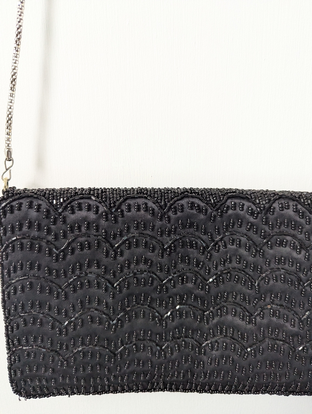 La Regale Vintage Unique Beaded Black Chained Shoulder Bag Wedding Prom Gatsby - Picture 7 of 11
